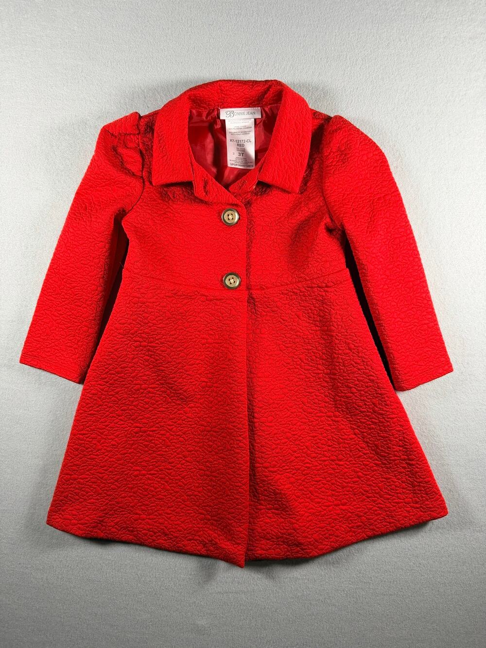 BONNIE JEAN GIRLS DRESS COAT RED TEXTURED SIZE 3T